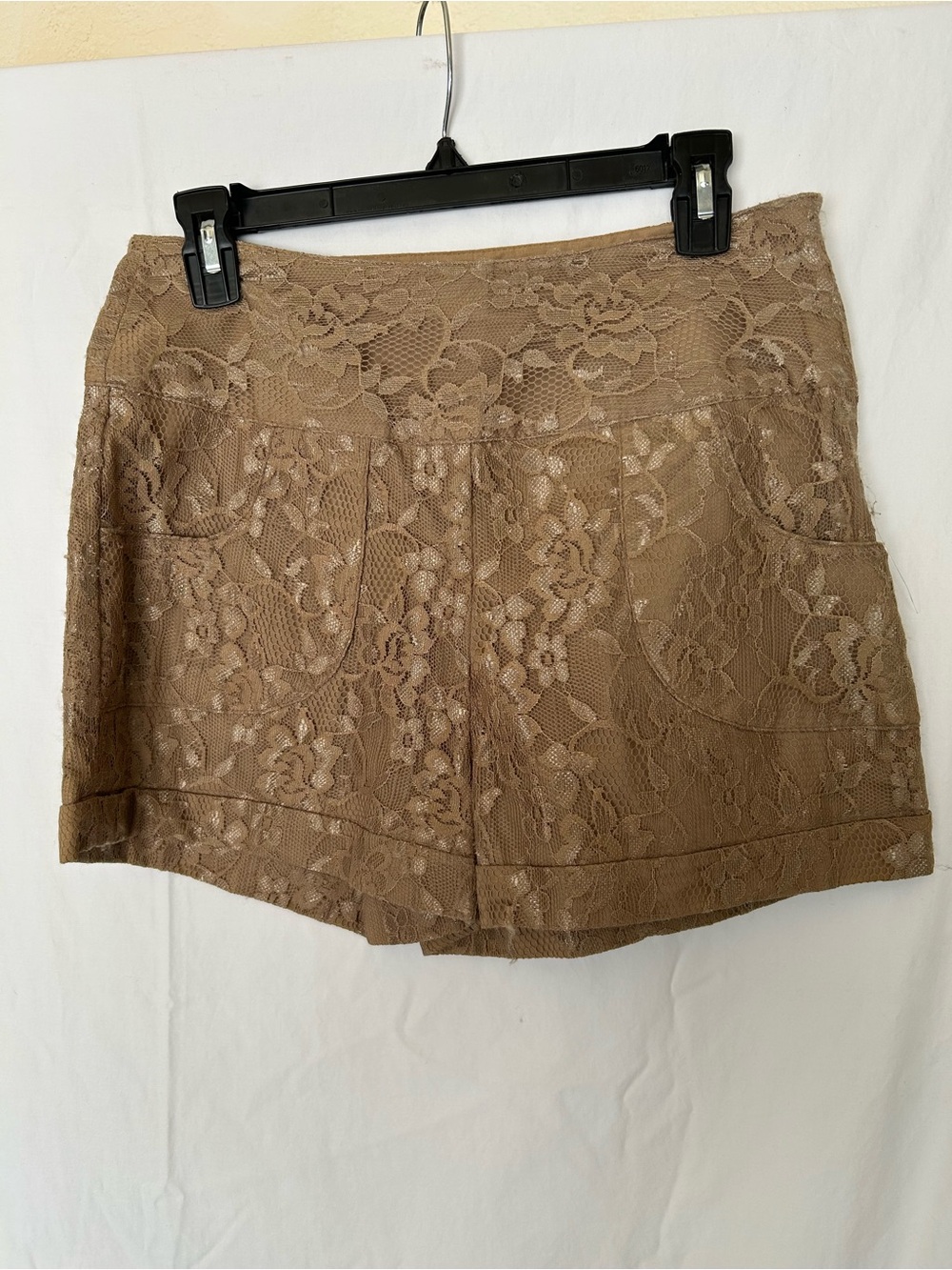 Sans Souci High Waisted Floral Lace Shorts Tan Brown Size Large 100% Cotton